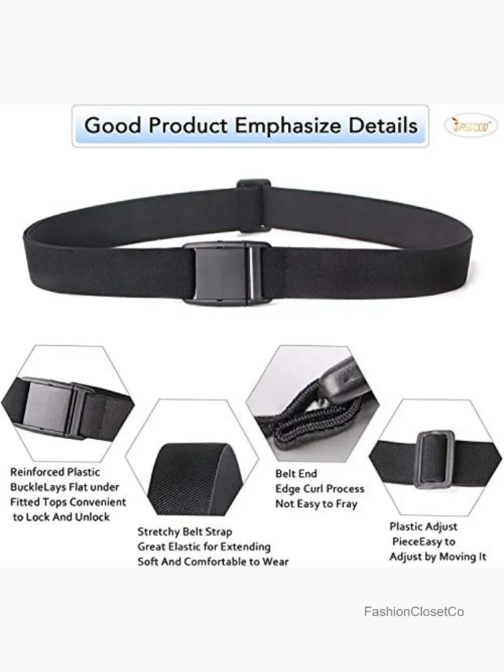 No Show Stretch Belt Invisible Elastic Web Strap with Flat Buckle